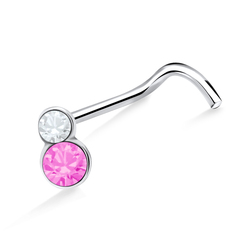 Dual Round Stone Curved Nose Stud NSKB-833